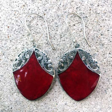 ER 13249 CR-(HANDMADE 925 BALI SILVER EARRINGS WITH CORAL)